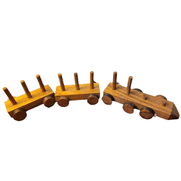 VINTAGE WOODEN TRAIN AND BLOCKS BUILDING SET 29 PIECES KIDS TOY - Picture 3 of 7